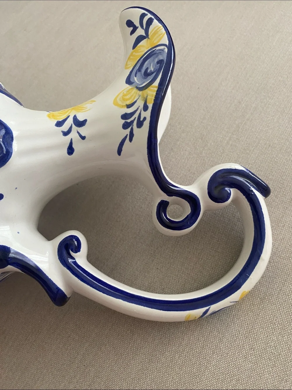 Vintage Alcobaca Portugal Floral Pitcher yellow and blue 8”